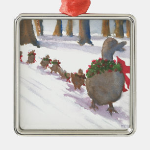 ducks in boston common during the winter holidays metal ornament