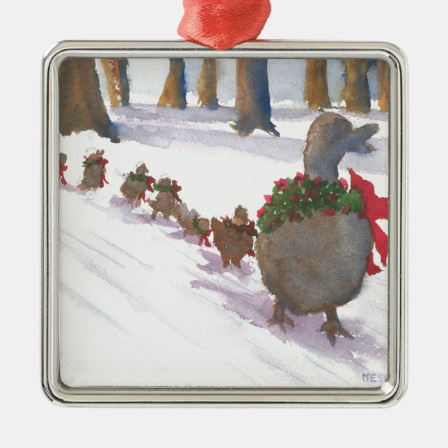 ducks in boston common during the winter holidays metal ornament (Front)