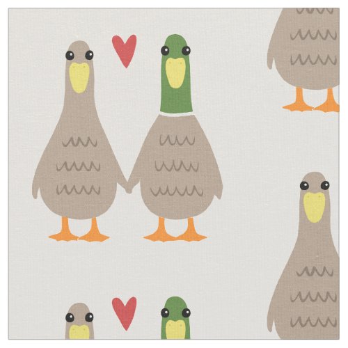 Ducks in Love  Cute Ducks Couple with Heart Fabric