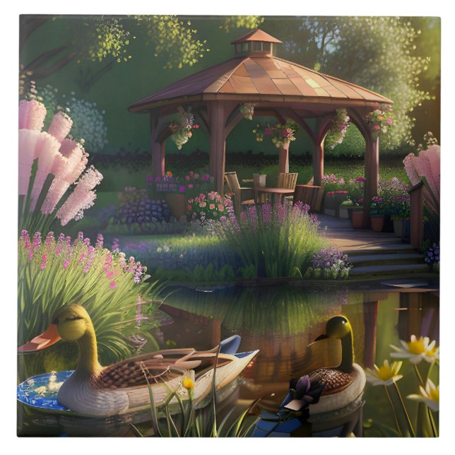 Ducks in the Pond Ceramic Tile (Front)