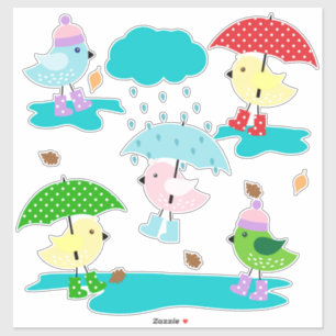 Ducks in the Rain with Umbrellas and Rain Boots Sticker