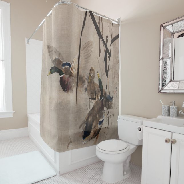 Ducks in the Water Japanese Fine Art Shower Curtain (In Situ)
