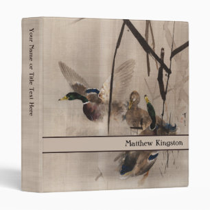 Ducks in Water Nature Reeds Japanese Painting 3 Ring Binder