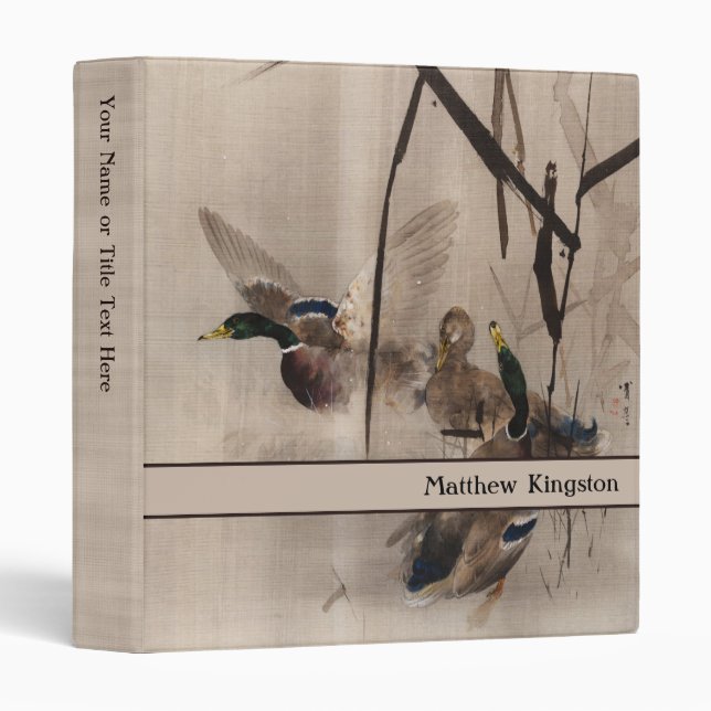 Ducks in Water Nature Reeds Japanese Painting 3 Ring Binder (Front/Spine)
