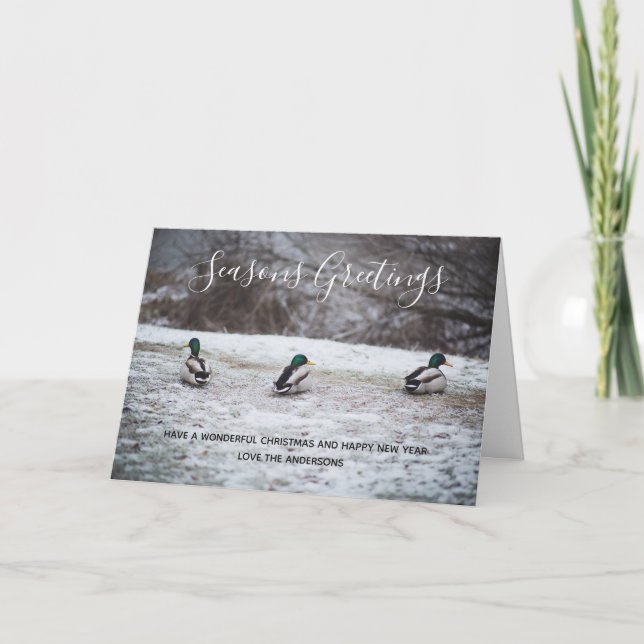 Ducks in Winter Snow Christmas Photo Personalized Holiday Card (Front)
