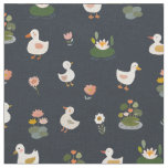 Ducks &amp; Lily Pads on Charcoal Black Fabric