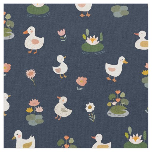 Ducks & Lily Pads on Darkest Blue Fabric