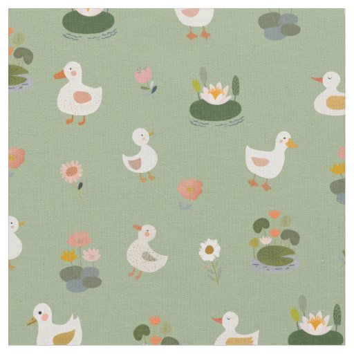 Ducks & Lily Pads on Light Green Fabric