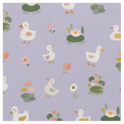 Ducks & Lily Pads on Pale Gray-Purple Fabric