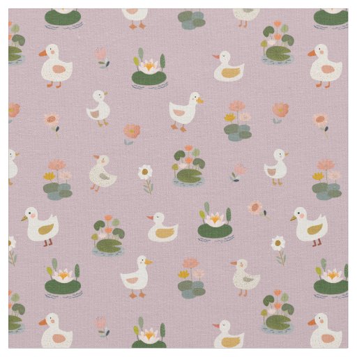 Ducks & Lily Pads on Pastel Gray-Pink Fabric