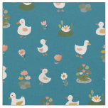 Ducks &amp; Lily Pads on Teal Fabric