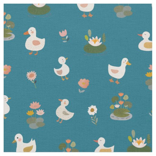 Ducks & Lily Pads on Teal Fabric