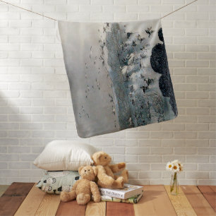 Ducks, Mallards and Swans on the lake at sunset Baby Blanket