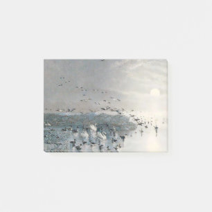 Ducks, Mallards and Swans on the lake at sunset Post-it Notes