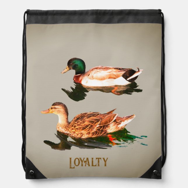 Ducks mallards. Loyalty Drawstring Bag (Front)
