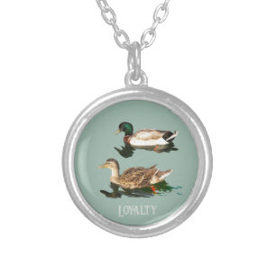 Ducks mallards silver plated necklace