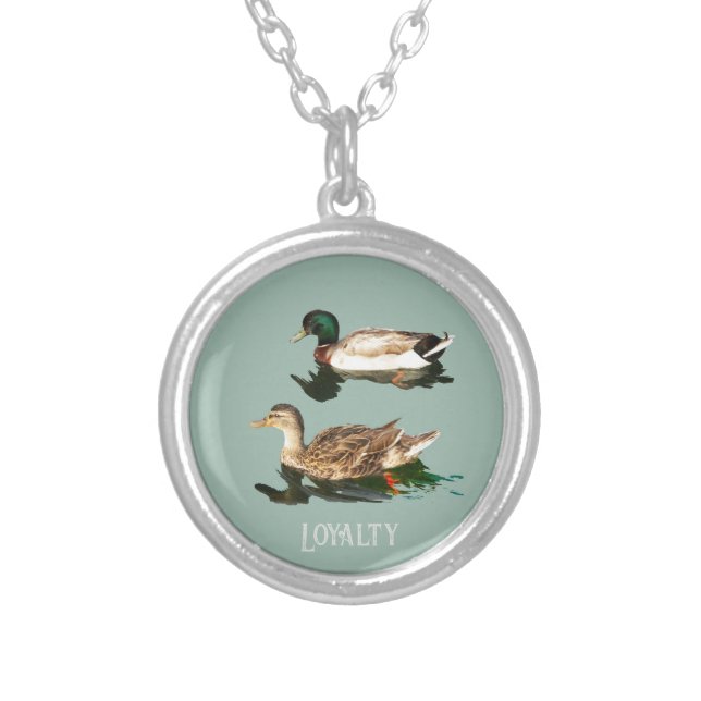 Ducks mallards silver plated necklace (Front)
