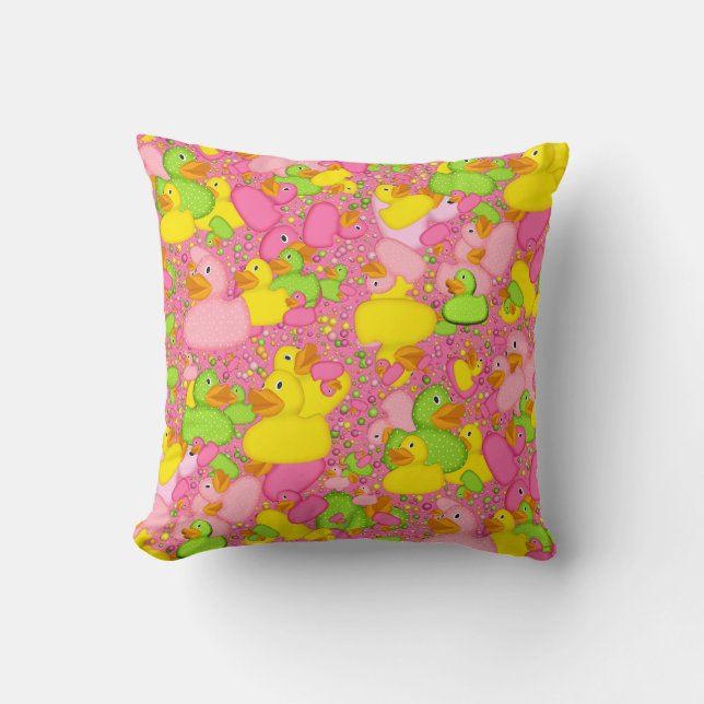 Ducks-n-Dots-Style-2-Drk Pink-Sq THROW PILLOW (Front)