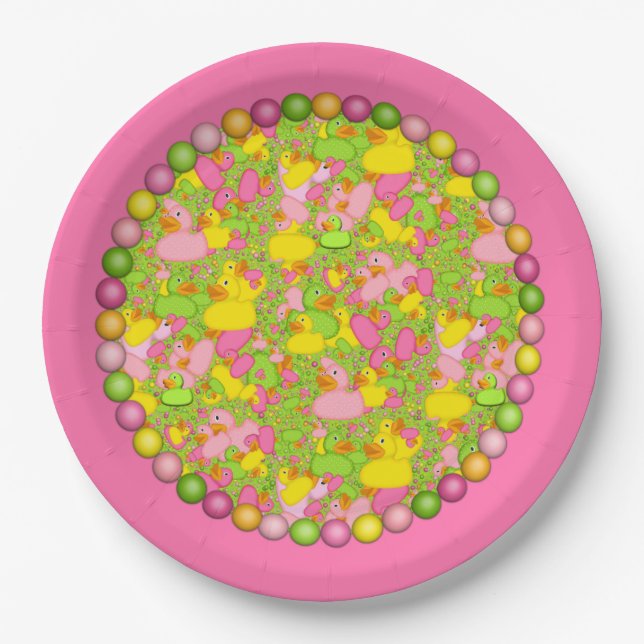 Ducks-n-Dots-Style-2-Pink-PAPER PLATE (Front)