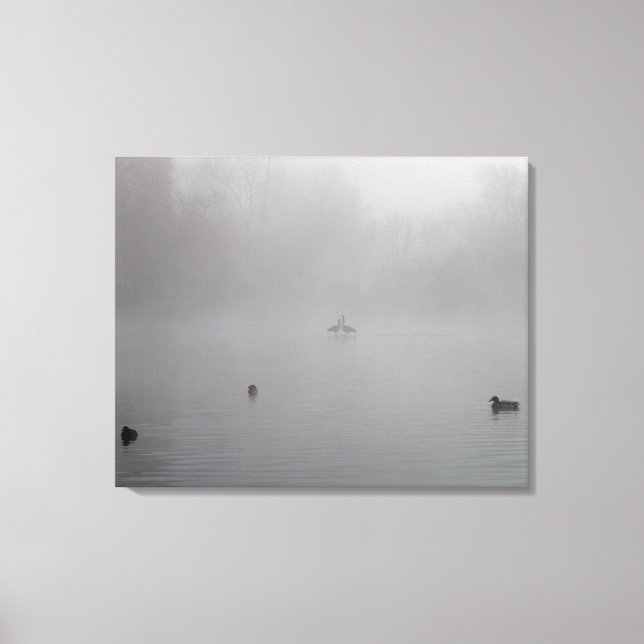 Ducks on a foggy lake canvas print (Front)