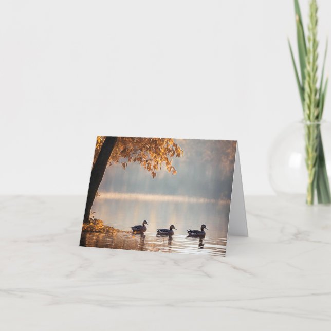 Ducks On Autumn Lake Note Card (Front)