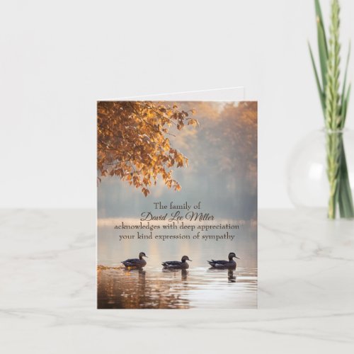 Ducks On Autumn Lake Sympathy Thank You Card