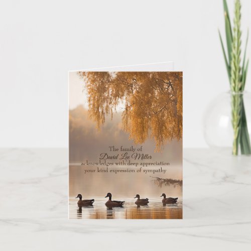 Ducks On Autumn Lake Sympathy Thank You Card