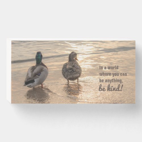 Ducks on beach wooden box sign