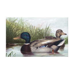 Ducks on Pond Vintage Painting Canvas Print