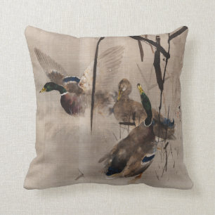 Ducks on the Water Japanese Art Waterfowl  Throw Pillow