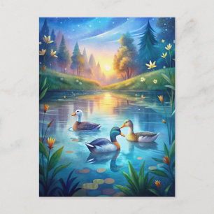 Ducks Pond Peaceful Sunrise Calm Morning Postcard