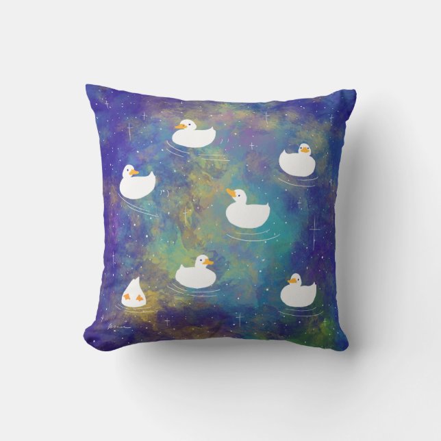 ducks swimming in space throw pillow (Front)
