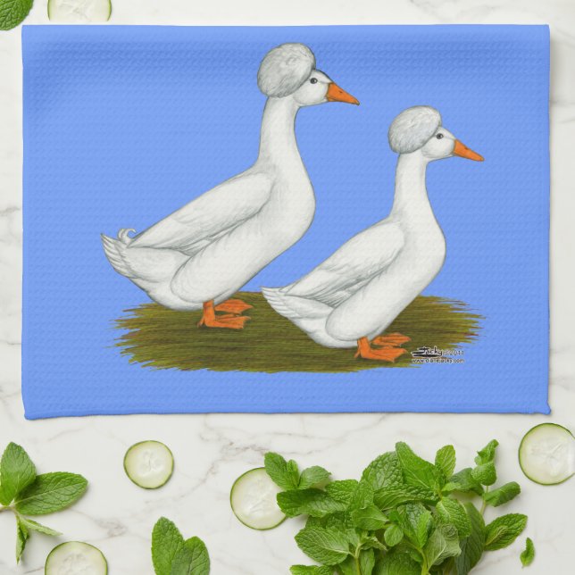 Ducks:  White Crested Kitchen Towel (Folded)