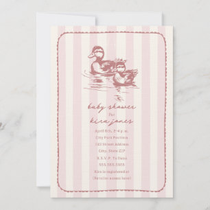 Ducks Woodland Doodle Pink Baby Shower Invitation