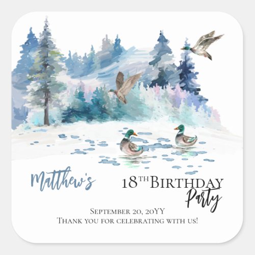 Ducks Woodland Forest Nature 18th Birthday Party Square Sticker