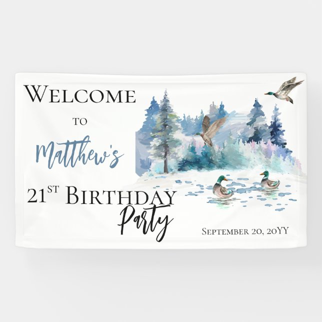 Ducks Woodland Forest Nature 21st Birthday Party Banner (Horizontal)