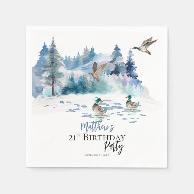 Ducks Woodland Forest Nature 21st Birthday Party Napkins (Front)