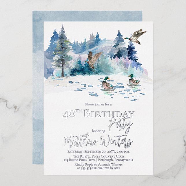 Ducks Woodland Forest Nature 40th Birthday Party  Foil Invitation (Front/Back)