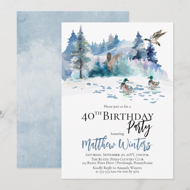 Ducks Woodland Forest Nature 40th Birthday Party Invitation (Front/Back)