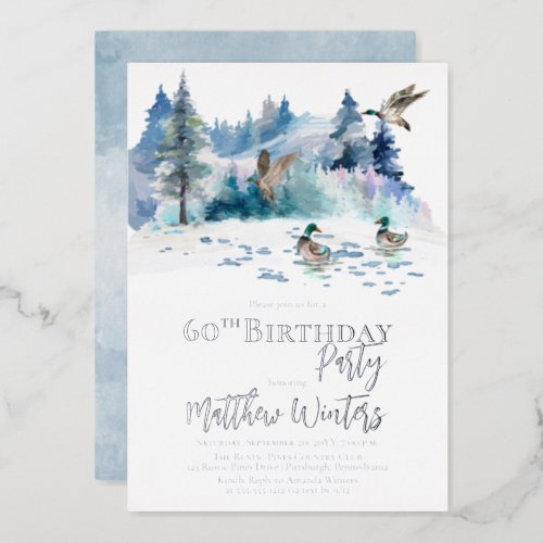Ducks Woodland Forest Nature 60th Birthday Party Foil Invitation