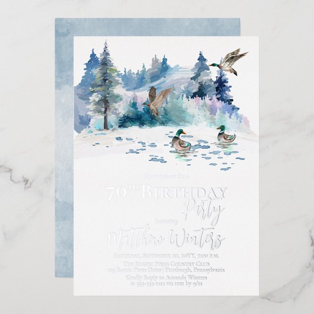 Ducks Woodland Forest Nature 70th Birthday Party Foil Invitation (Front/Back)