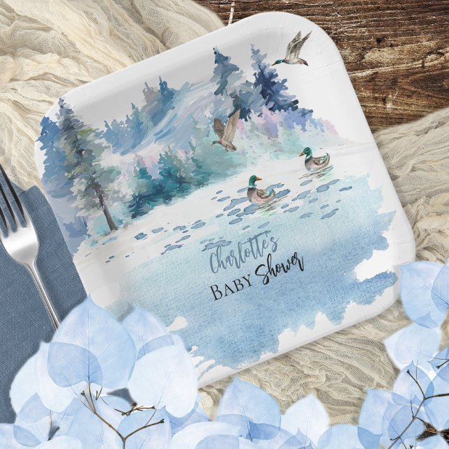 Ducks Woodland Forest Nature Boy Baby Shower Paper Plates (Creator Uploaded)