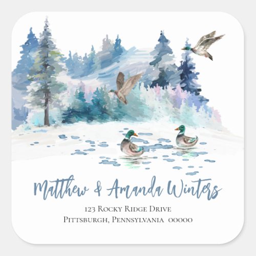 Ducks Woodland Forest Nature Return Address Square Sticker