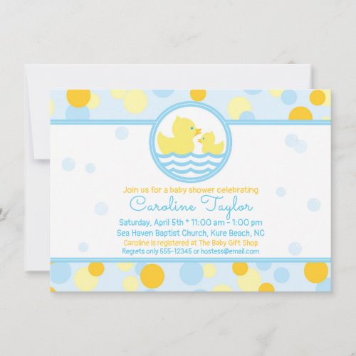 Ducky Baby Shower Invitation Blue and Yellow
