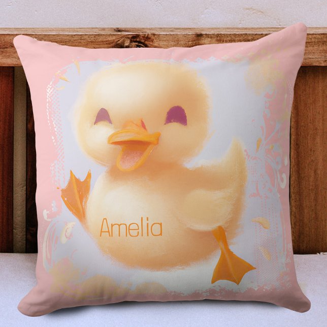Ducky Cute Nursery Easter Duckling Baby Duck Pink Throw Pillow (Creator Uploaded)