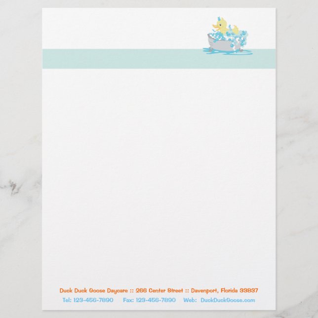 Ducky Duck in Tub Customizable Letterhead (Front)