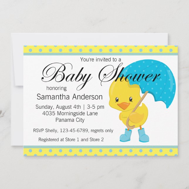 Ducky with Umbrella Baby Shower Invitation (Front)