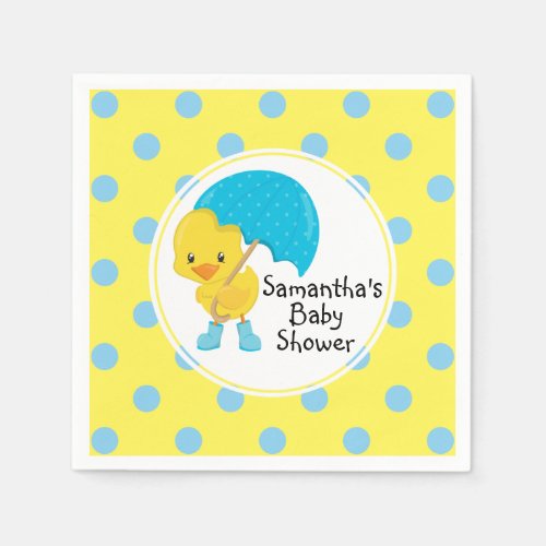 Ducky with Umbrella Baby Shower Paper Napkins