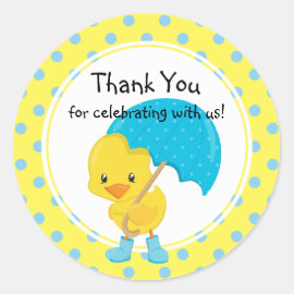 Ducky with Umbrella Baby Shower Thank You Classic Round Sticker