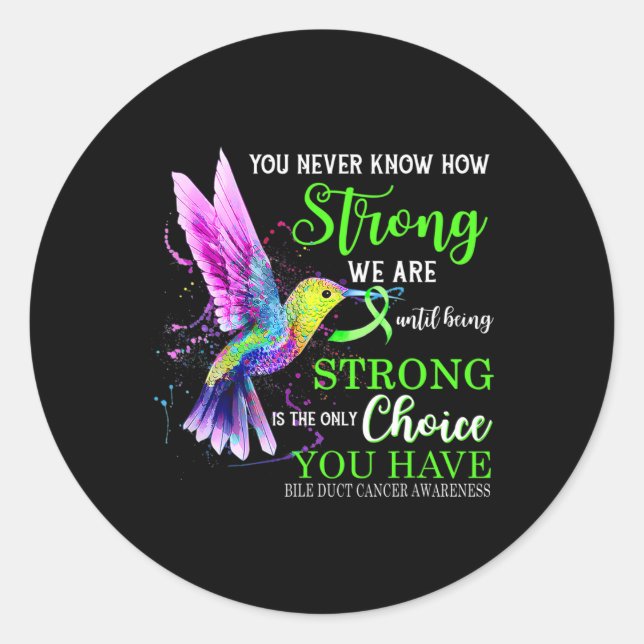 Duct Cancer Awareness Green Strong Hummingbird  Classic Round Sticker (Front)